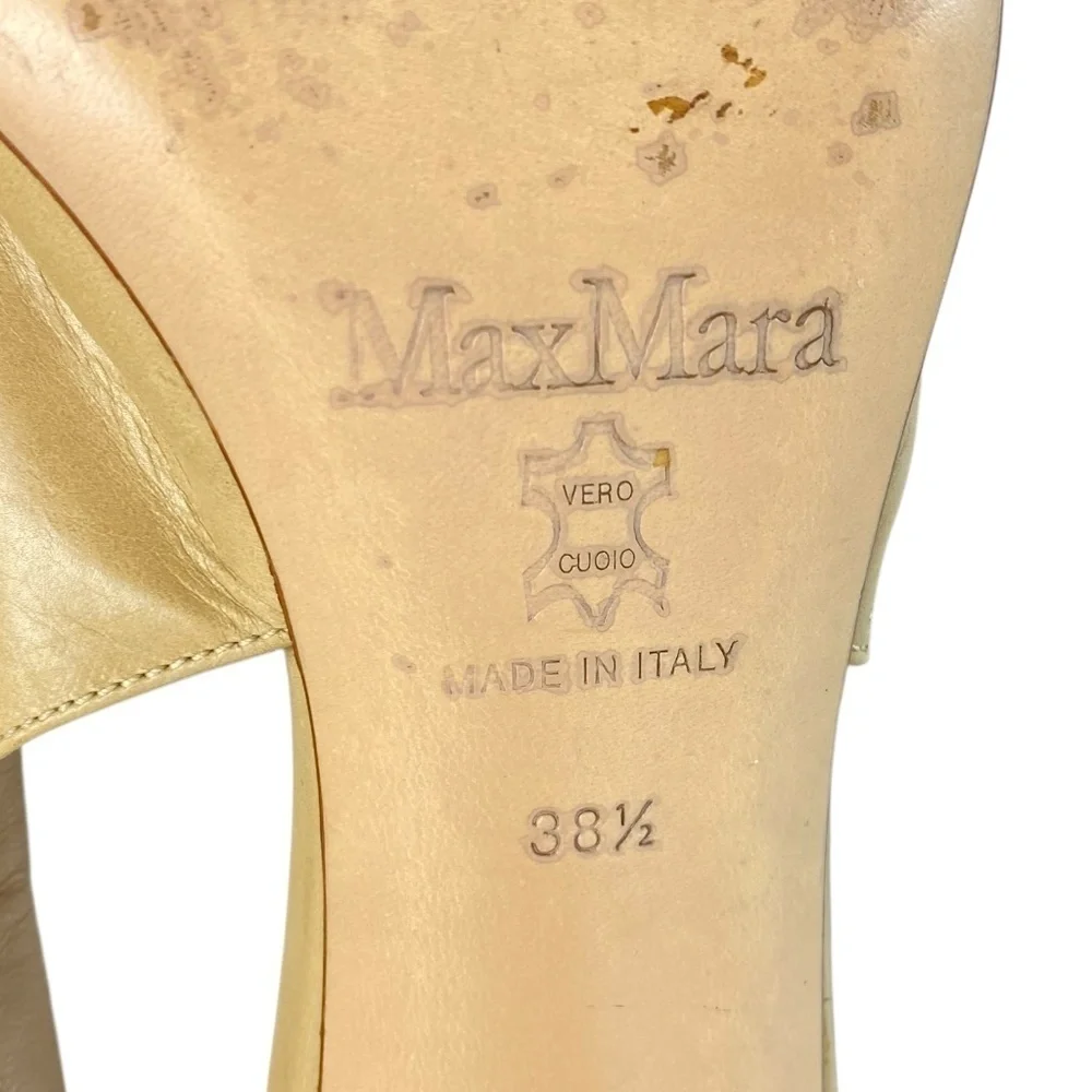 MAX MARA - Slingback Leather Sandals Block Heel Beige Size 38.5
